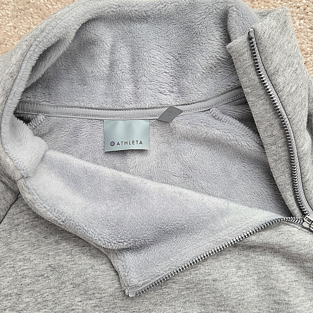 Athleta Heather Light Gray Plush Fleece Half-Zip Pullover